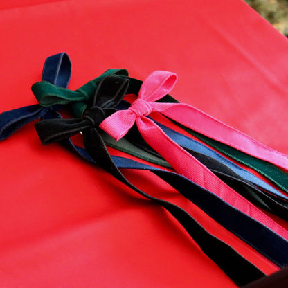 Long Velvet Bow - Ribbed Pink