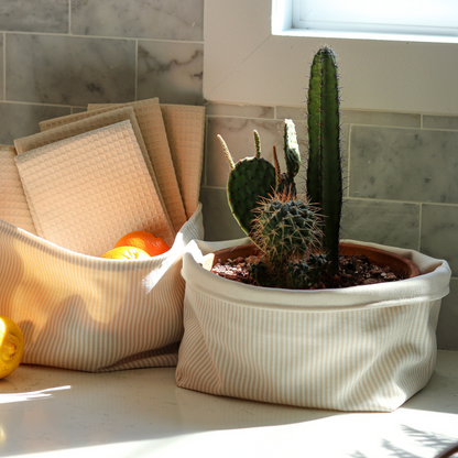 Small storage basket réversible - Made of Salvaged Fabric - beige