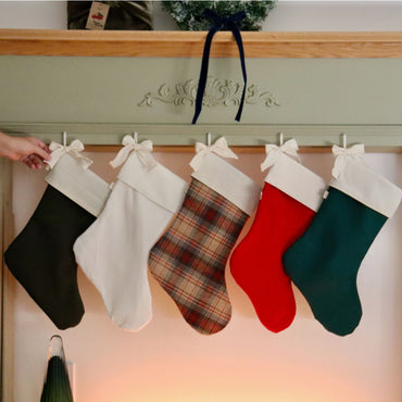 Christmas Stocking With a Bow - Plaid Khaki