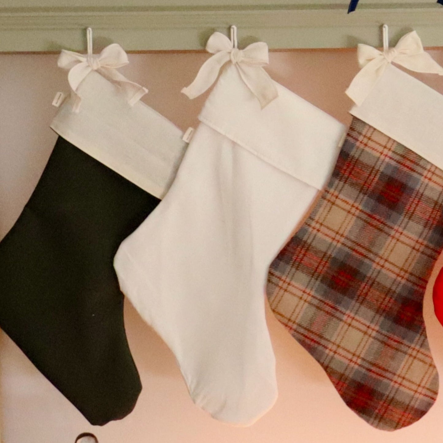 Christmas Stocking With a Bow - White Velvet