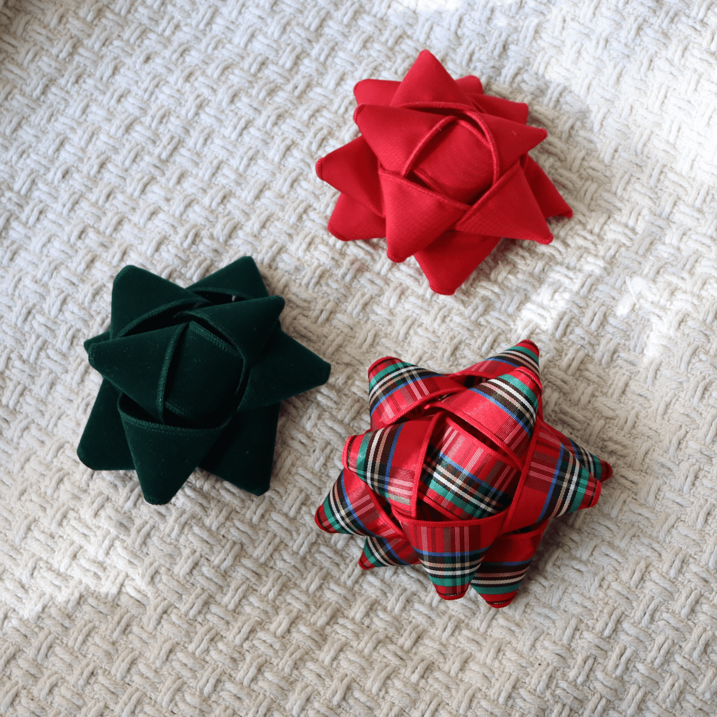 Gift Bows Trio - made of salvaged fabric - Christmas 