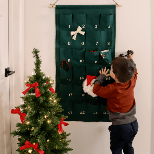 Reusable advent calendar in salvaged fabric - Forest green