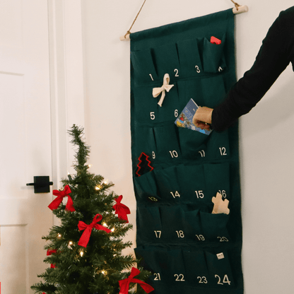 Reusable advent calendar in salvaged fabric - Forest green