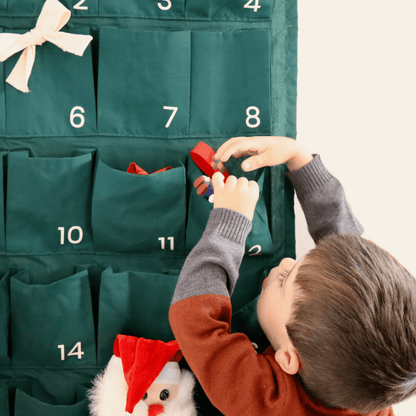 Reusable advent calendar in salvaged fabric - Forest green